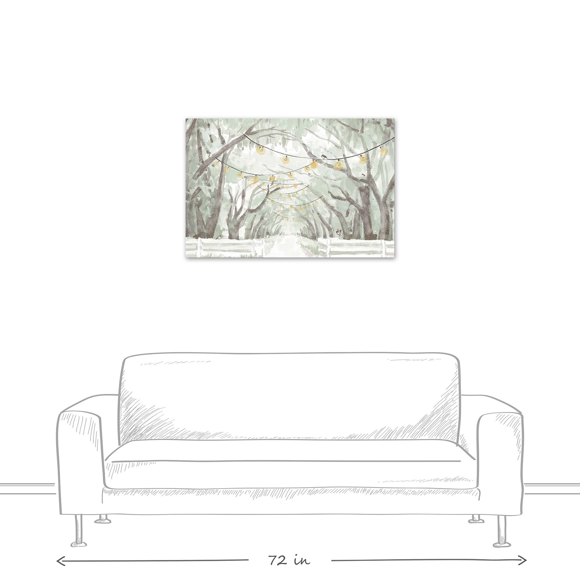 String Lights Tree Path Canvas Wall Art